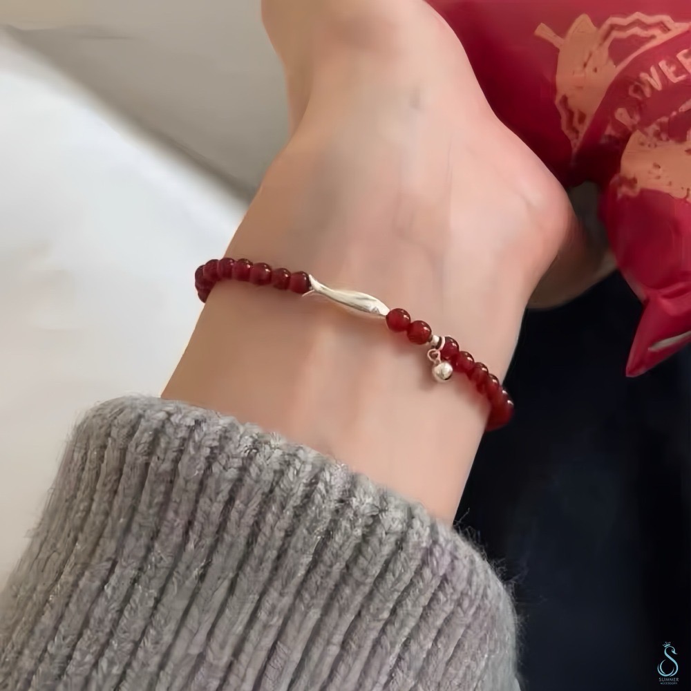 SUMMER 銀飾💫［925純銀］錦鯉躍紅 天然晶石手鏈 紅瑪瑙小魚磷灰石 純銀手鏈 純銀飾品-規格圖9