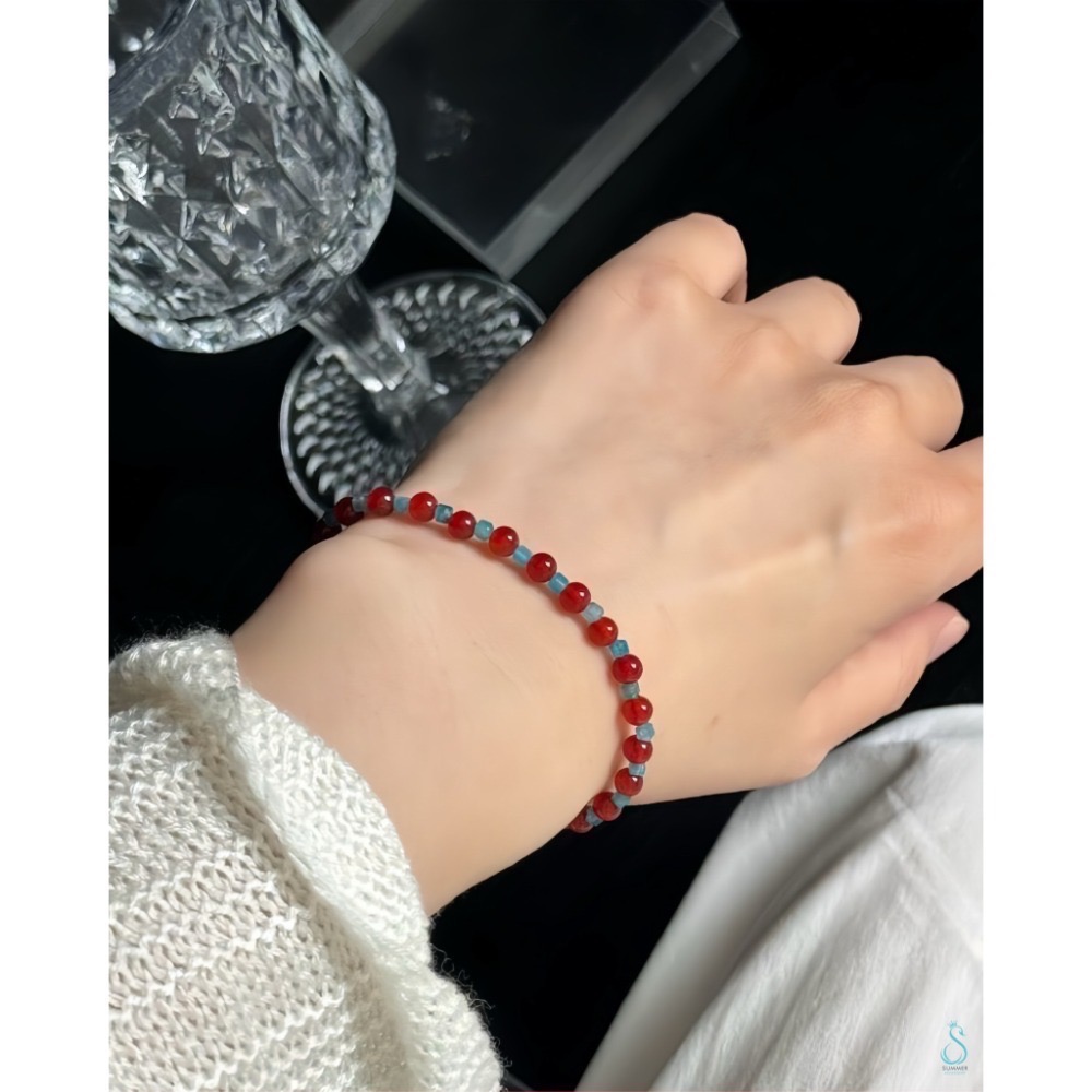 SUMMER 銀飾💫［925純銀］錦鯉躍紅 天然晶石手鏈 紅瑪瑙小魚磷灰石 純銀手鏈 純銀飾品-規格圖9