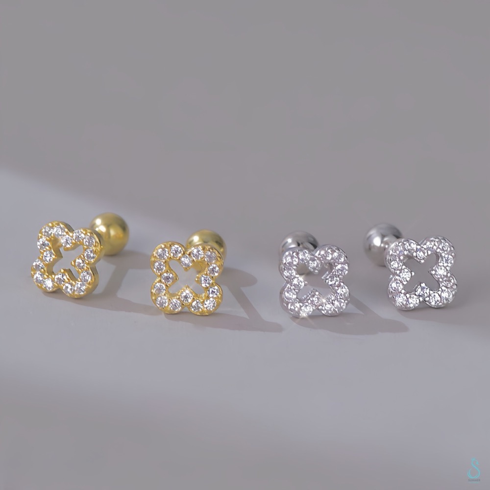 SUMMER 銀飾💫［925純銀］鑲鑽幸運草轉珠耳環 鎖珠式耳環 純銀耳環 純銀飾品-細節圖4