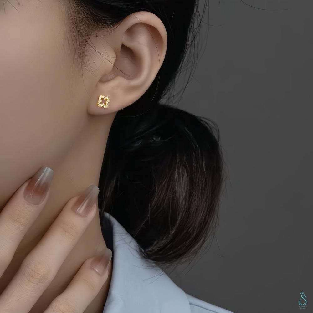 SUMMER 銀飾💫［925純銀］鑲鑽幸運草轉珠耳環 鎖珠式耳環 純銀耳環 純銀飾品-細節圖6