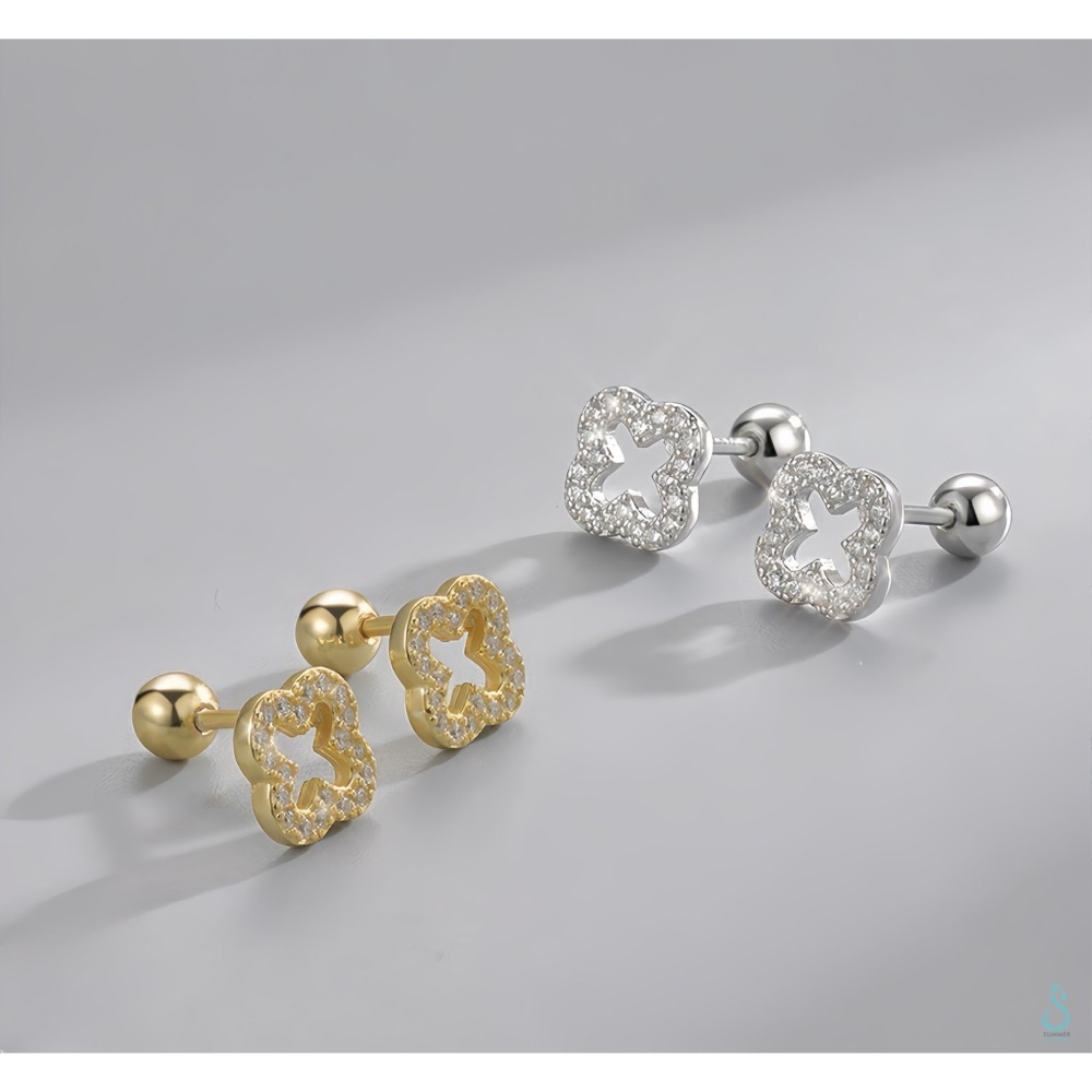 SUMMER 銀飾💫［925純銀］鑲鑽幸運草轉珠耳環 鎖珠式耳環 純銀耳環 純銀飾品-細節圖7