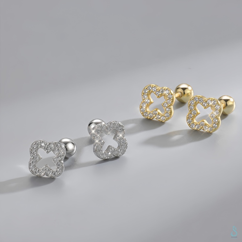 SUMMER 銀飾💫［925純銀］鑲鑽幸運草轉珠耳環 鎖珠式耳環 純銀耳環 純銀飾品-細節圖8