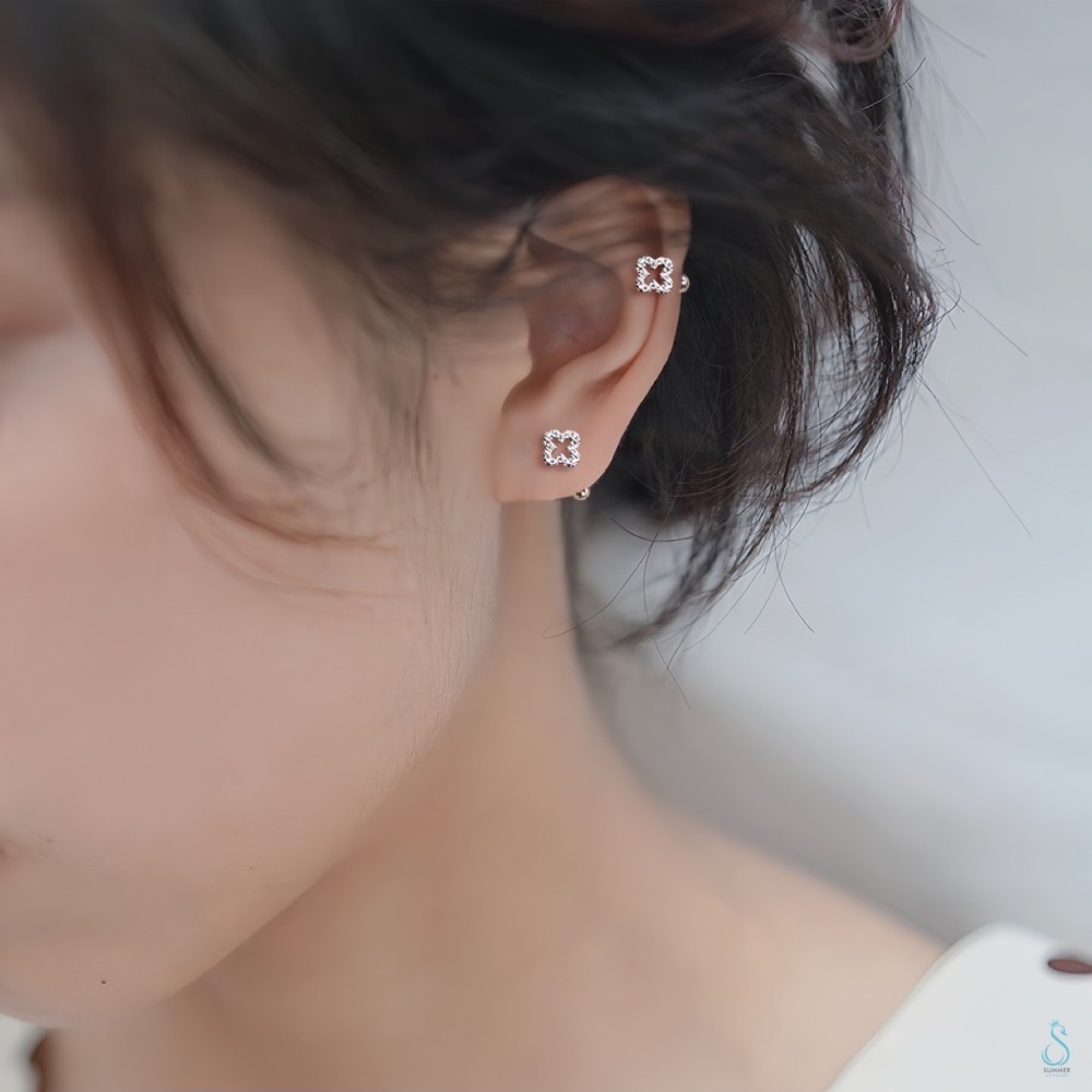 SUMMER 銀飾💫［925純銀］鑲鑽幸運草轉珠耳環 鎖珠式耳環 純銀耳環 純銀飾品-細節圖2