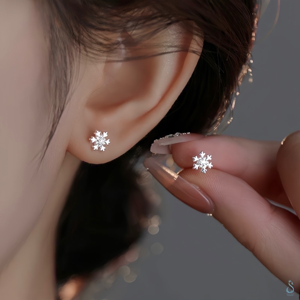SUMMER 銀飾💫［S999足銀］雪花戀曲 ❄️雪花造型轉珠耳環 鎖珠式耳環 純銀耳環 C型雙向佩戴 純銀飾品-細節圖3