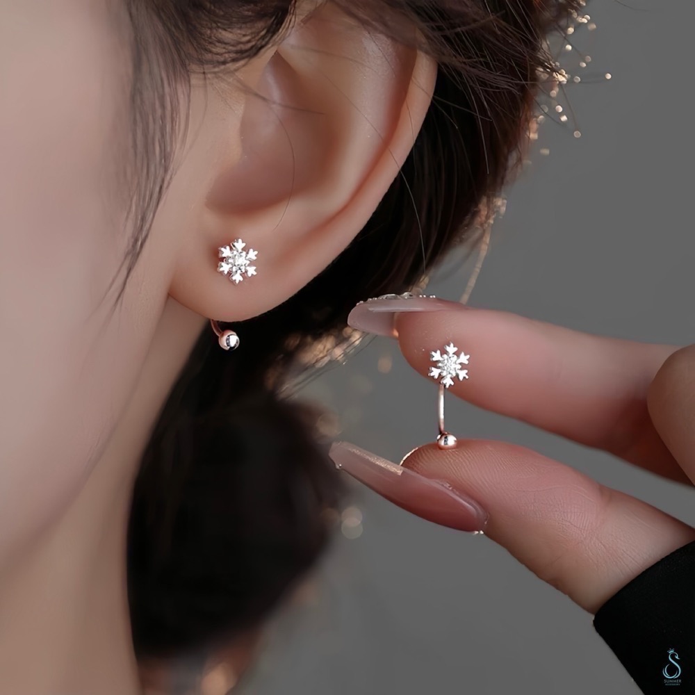 SUMMER 銀飾💫［S999足銀］雪花戀曲 ❄️雪花造型轉珠耳環 鎖珠式耳環 純銀耳環 C型雙向佩戴 純銀飾品-細節圖4