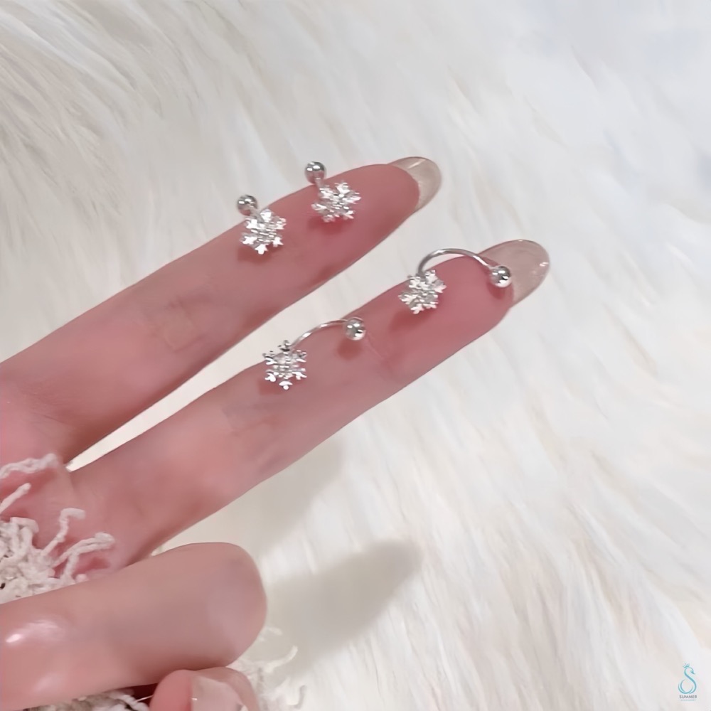 SUMMER 銀飾💫［S999足銀］雪花戀曲 ❄️雪花造型轉珠耳環 鎖珠式耳環 純銀耳環 C型雙向佩戴 純銀飾品-細節圖5