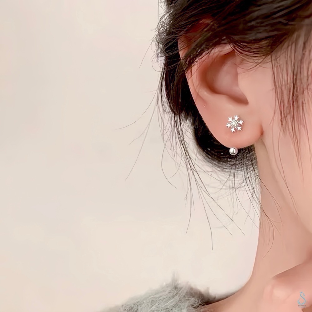 SUMMER 銀飾💫［S999足銀］雪花戀曲 ❄️雪花造型轉珠耳環 鎖珠式耳環 純銀耳環 C型雙向佩戴 純銀飾品-細節圖8