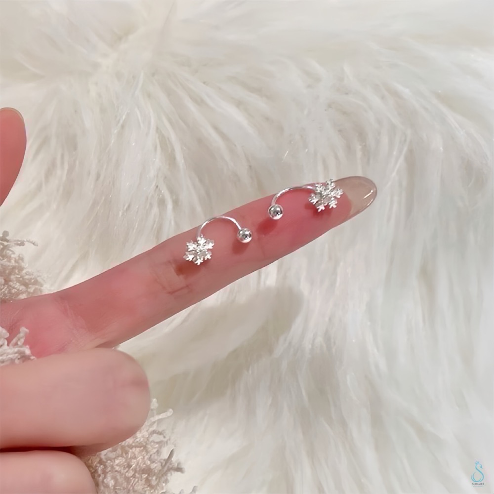 SUMMER 銀飾💫［S999足銀］雪花戀曲 ❄️雪花造型轉珠耳環 鎖珠式耳環 純銀耳環 C型雙向佩戴 純銀飾品-細節圖6