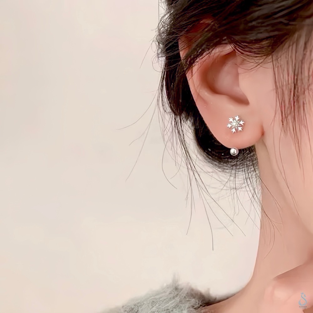 SUMMER 銀飾💫［S999足銀］雪花戀曲 ❄️雪花造型轉珠耳環 鎖珠式耳環 純銀耳環 C型雙向佩戴 純銀飾品-細節圖8