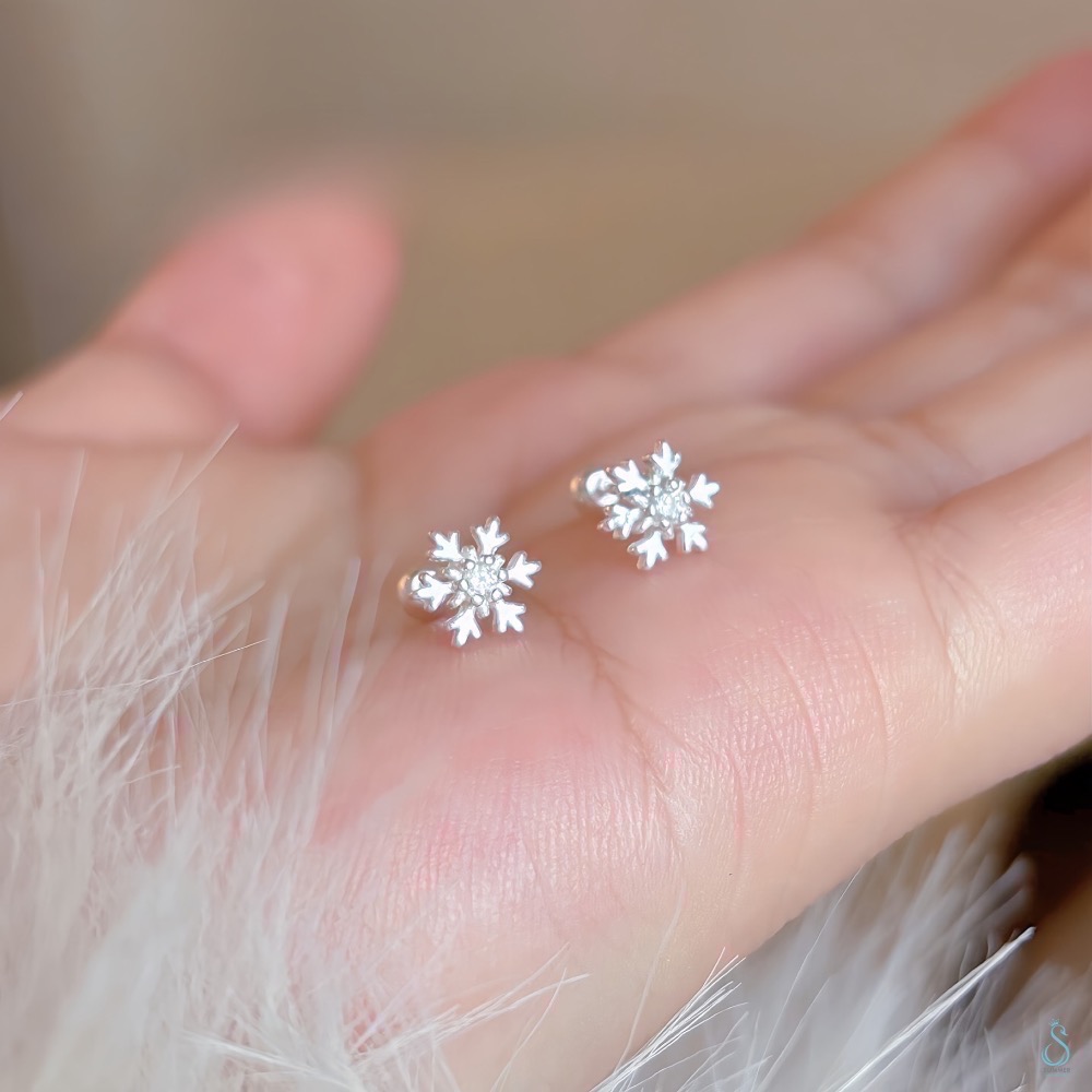 SUMMER 銀飾💫［S999足銀］雪花戀曲 ❄️雪花造型轉珠耳環 鎖珠式耳環 純銀耳環 C型雙向佩戴 純銀飾品-規格圖9