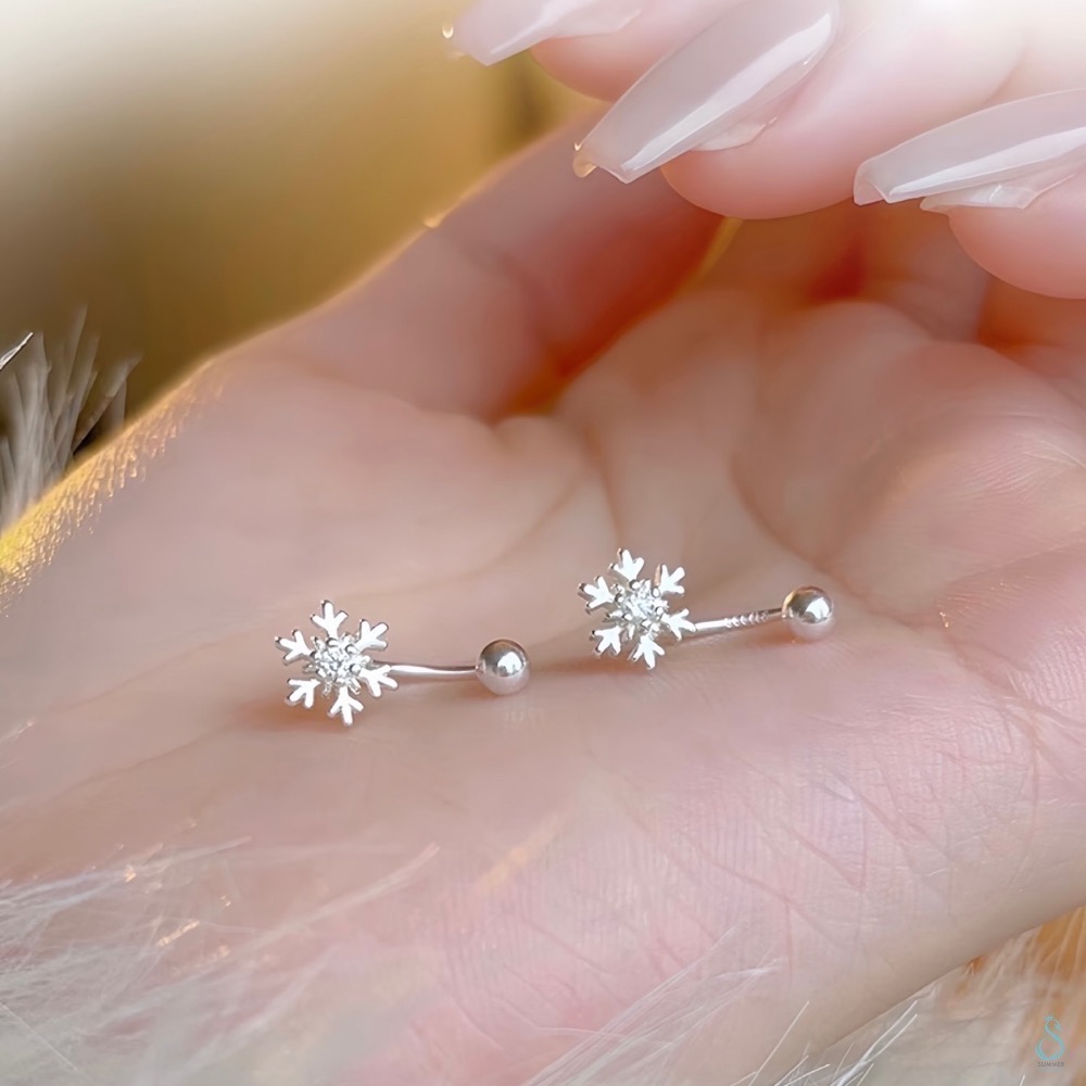 SUMMER 銀飾💫［S999足銀］雪花戀曲 ❄️雪花造型轉珠耳環 鎖珠式耳環 純銀耳環 C型雙向佩戴 純銀飾品-規格圖9