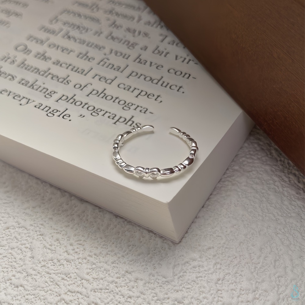 SUMMER 銀飾💫［925純銀］甜心結 蝴蝶結戒指 細線戒 日系甜美 純銀戒指 純銀飾品-細節圖2