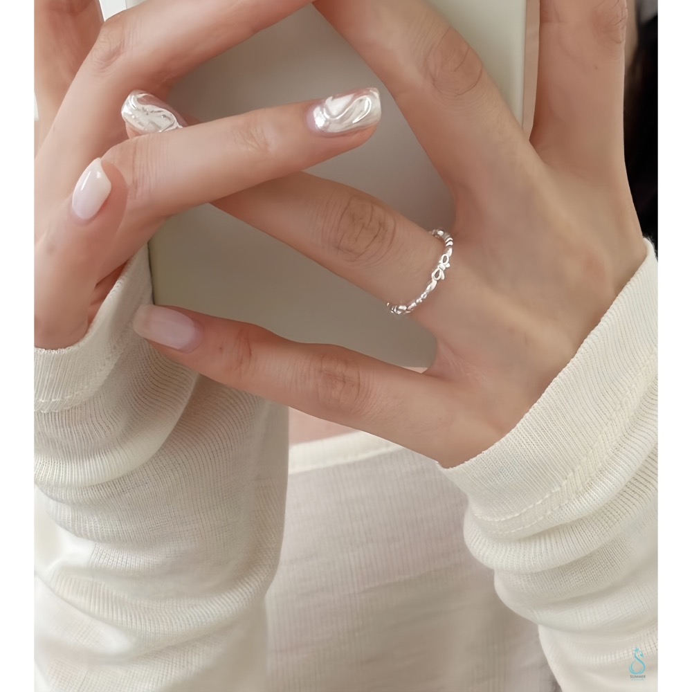 SUMMER 銀飾💫［925純銀］甜心結 蝴蝶結戒指 細線戒 日系甜美 純銀戒指 純銀飾品-細節圖3