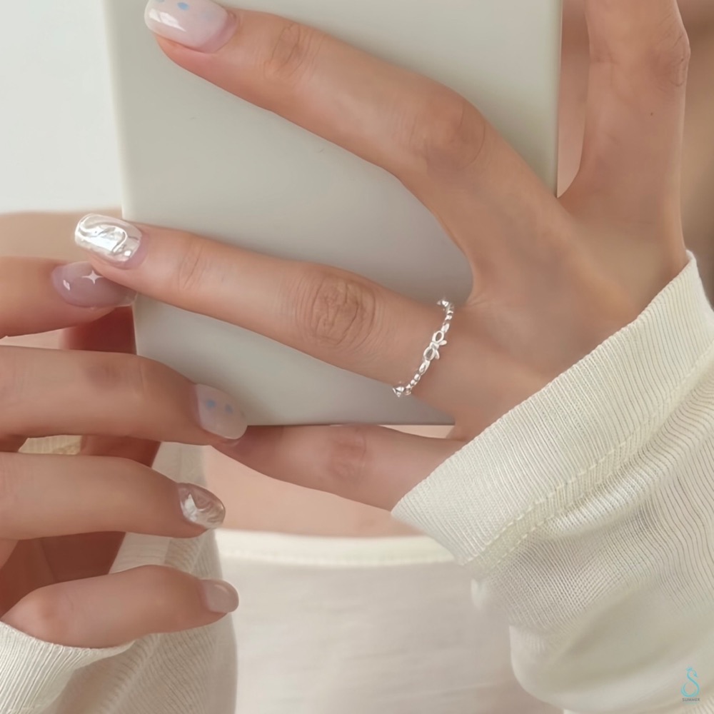 SUMMER 銀飾💫［925純銀］甜心結 蝴蝶結戒指 細線戒 日系甜美 純銀戒指 純銀飾品-細節圖6