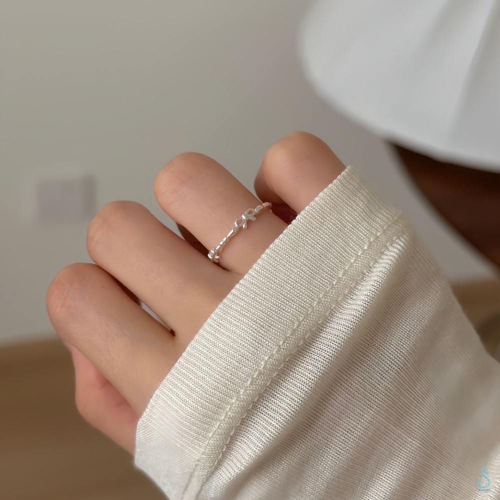 SUMMER 銀飾💫［925純銀］甜心結 蝴蝶結戒指 細線戒 日系甜美 純銀戒指 純銀飾品-細節圖8