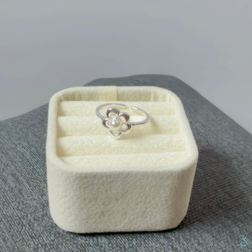 SUMMER 銀飾💫［925純銀］寓意「美好」 <花漾珍珠戒> 可調尾戒 純銀戒指 純銀尾戒 純銀飾品-細節圖3