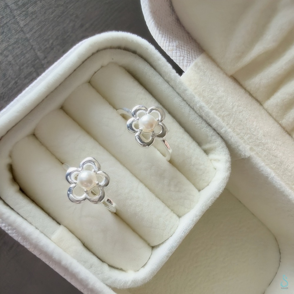 SUMMER 銀飾💫［925純銀］寓意「美好」 <花漾珍珠戒> 可調尾戒 純銀戒指 純銀尾戒 純銀飾品-細節圖6