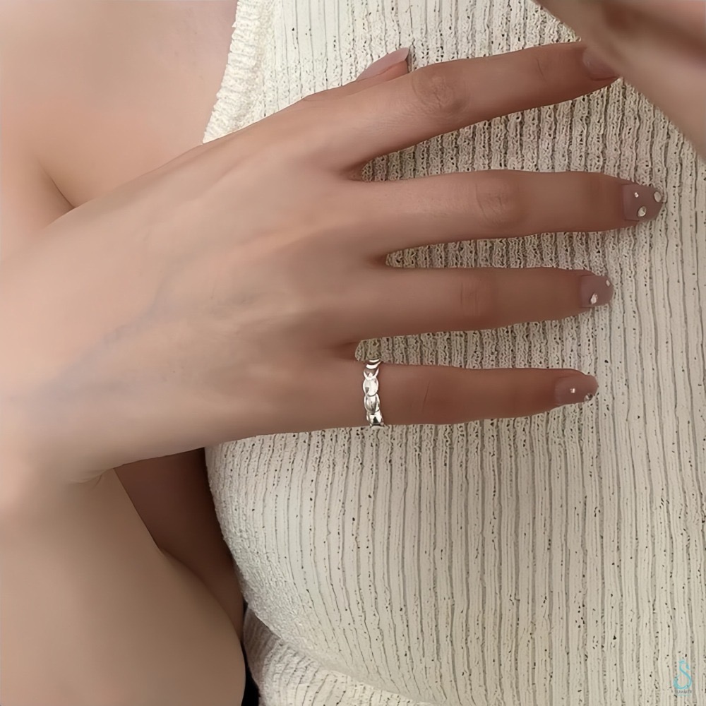 SUMMER 銀飾💫［925純銀］<晨曦泡沫>加厚版小尺寸尾戒 純銀戒指 純銀尾戒 寬尾戒 純銀飾品-細節圖8