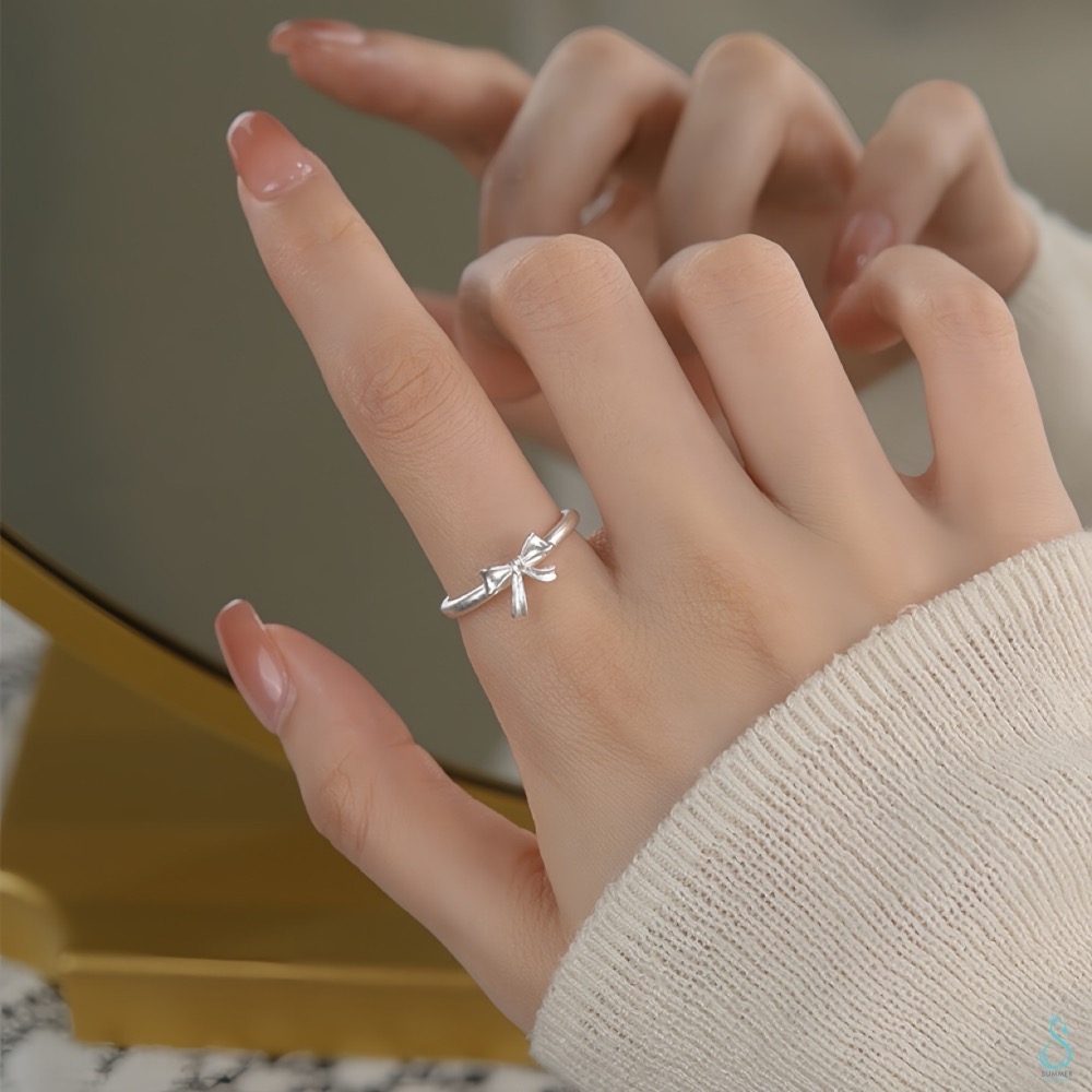 SUMMER韓 銀飾💫［925純銀］<甜心結戒> 🎀蝴蝶結 純銀戒指 純銀飾品-細節圖3