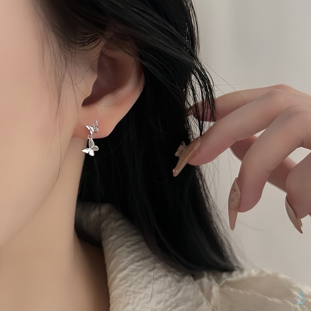 SUMMER 銀飾💫［999足銀］<蝶影耳畔> 鎖珠式耳環 雙蝴蝶造型耳環 轉珠耳環 甜美優雅 純銀耳環 純銀飾品-細節圖5