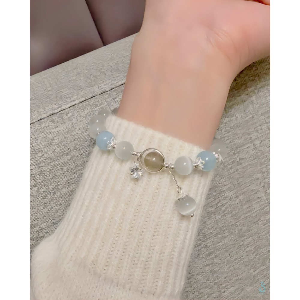 SUMMER 銀飾💫［925純銀］<海洋之星> 月光海藍寶手鏈 純銀手鏈  晶石手鏈 純銀飾品-細節圖6