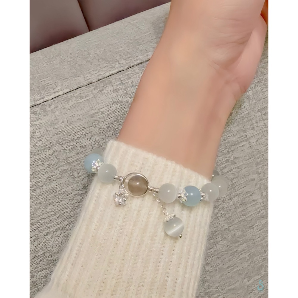 SUMMER 銀飾💫［925純銀］<海洋之星> 月光海藍寶手鏈 純銀手鏈  晶石手鏈 純銀飾品-細節圖7