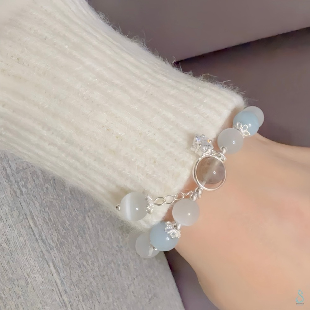 SUMMER 銀飾💫［925純銀］<海洋之星> 月光海藍寶手鏈 純銀手鏈  晶石手鏈 純銀飾品-細節圖3