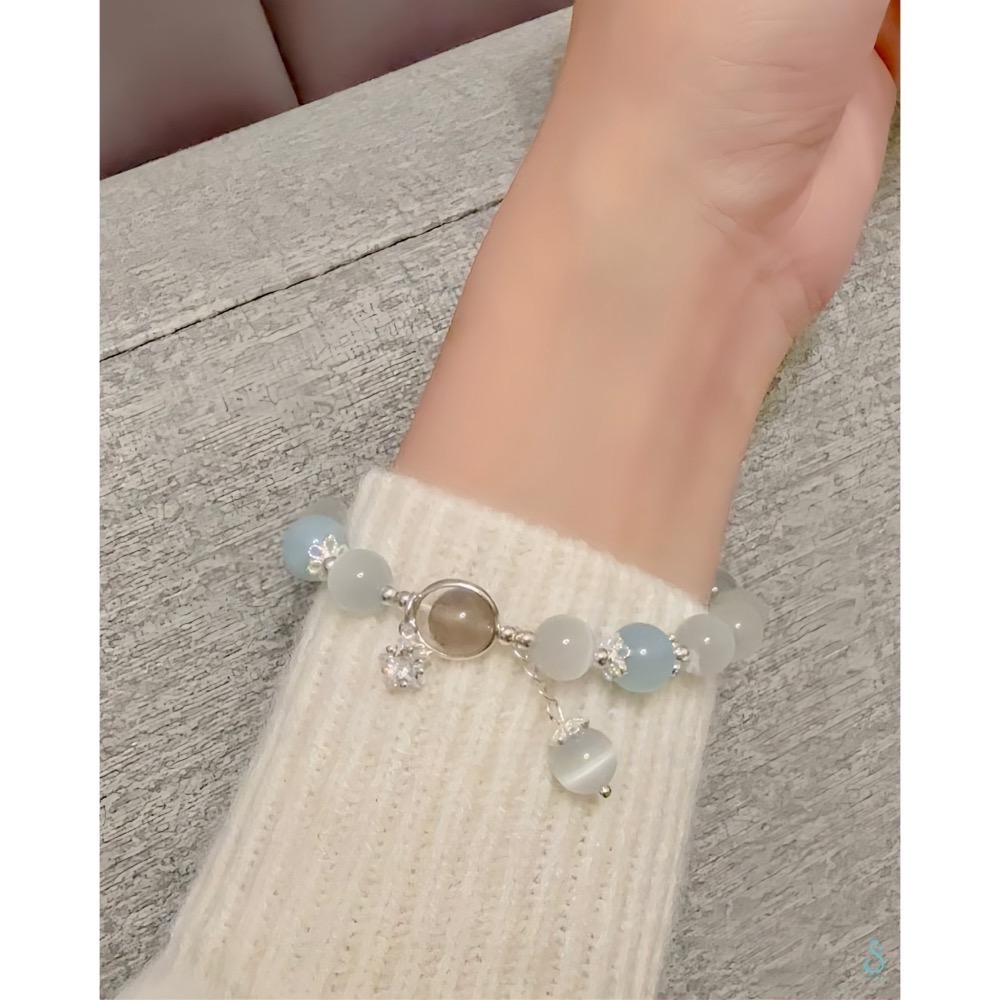 SUMMER 銀飾💫［925純銀］<海洋之星> 月光海藍寶手鏈 純銀手鏈  晶石手鏈 純銀飾品-細節圖7