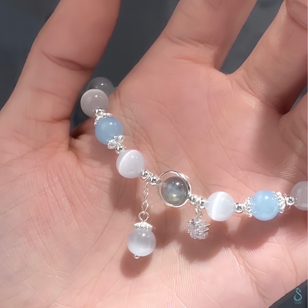 SUMMER 銀飾💫［925純銀］<海洋之星> 月光海藍寶手鏈 純銀手鏈  晶石手鏈 純銀飾品-細節圖5