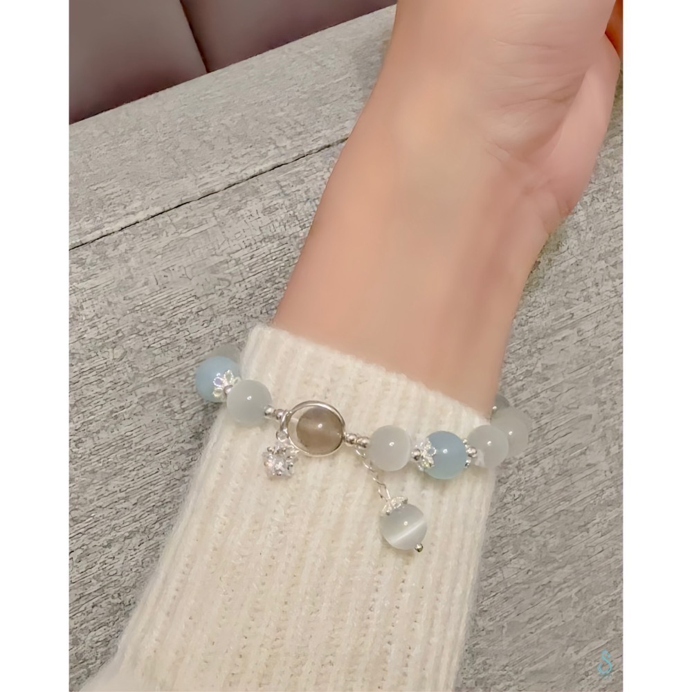 SUMMER 銀飾💫［925純銀］<海洋之星> 月光海藍寶手鏈 純銀手鏈  晶石手鏈 純銀飾品-細節圖7