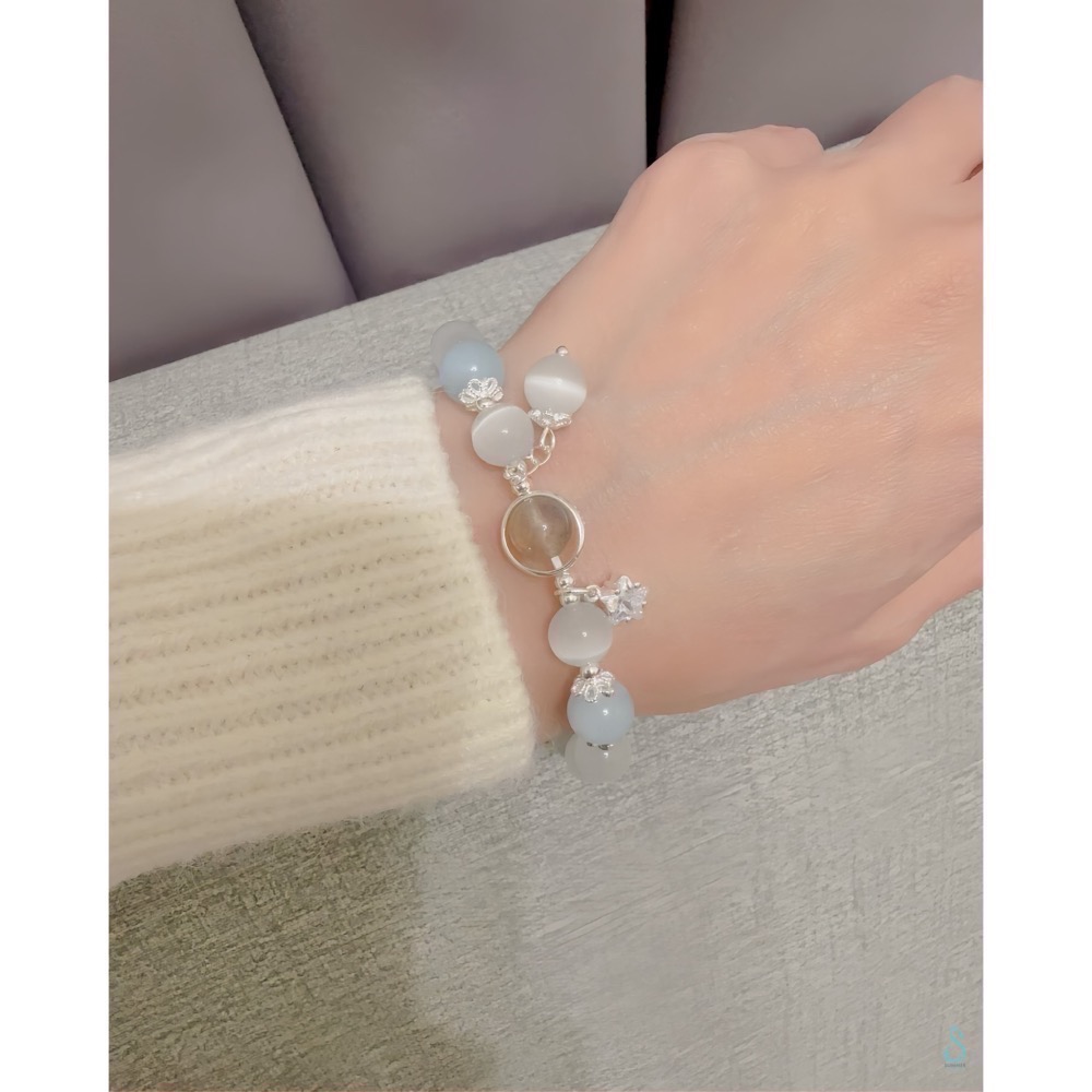 SUMMER 銀飾💫［925純銀］<海洋之星> 月光海藍寶手鏈 純銀手鏈  晶石手鏈 純銀飾品-細節圖8