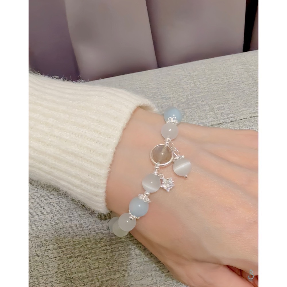 SUMMER 銀飾💫［925純銀］<海洋之星> 月光海藍寶手鏈 純銀手鏈  晶石手鏈 純銀飾品-細節圖9