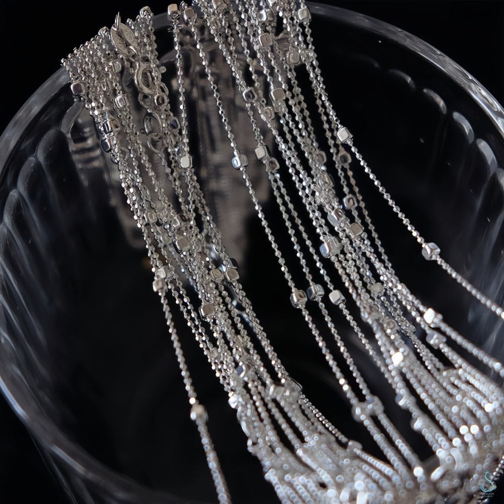 SUMMER 銀飾💫［925純銀］義大利進口 <星光點點>閃光銀珠鍊 純銀項鍊 純銀飾品-細節圖2