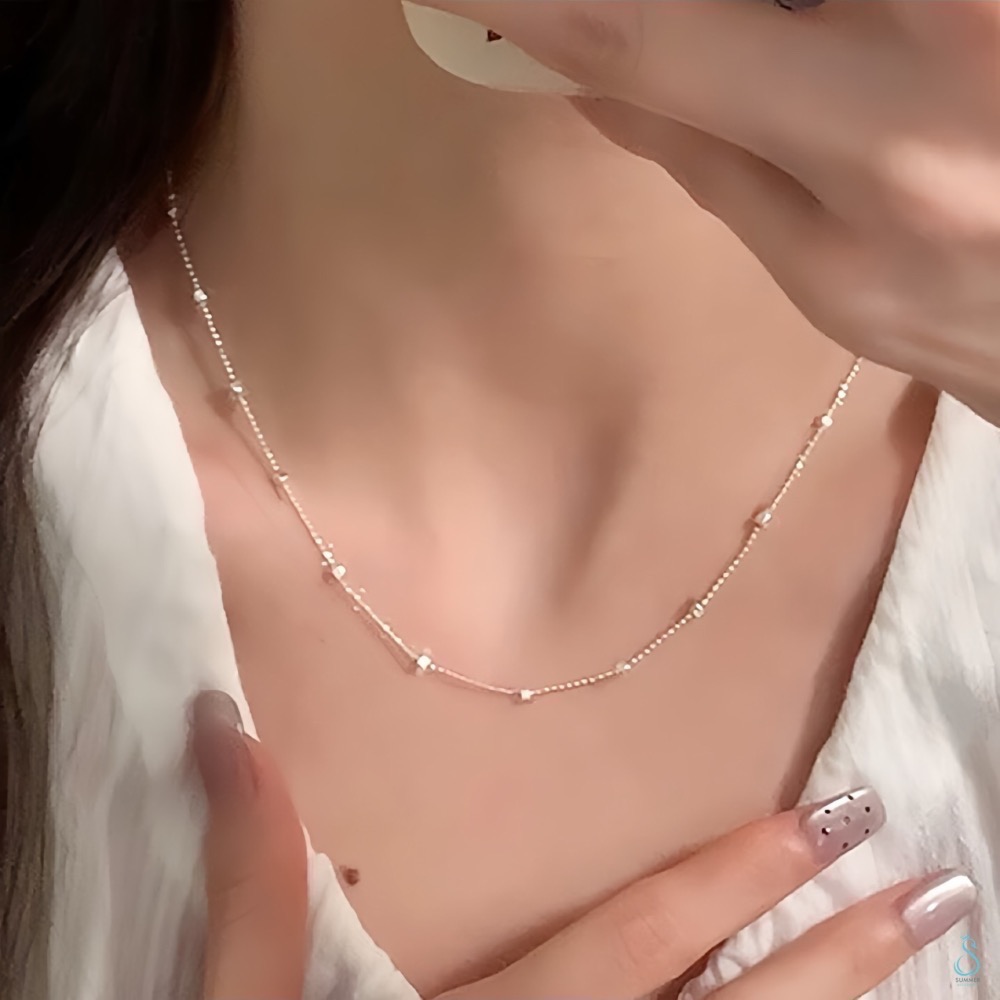 SUMMER 銀飾💫［925純銀］義大利進口 <星光點點>閃光銀珠鍊 純銀項鍊 純銀飾品-細節圖3