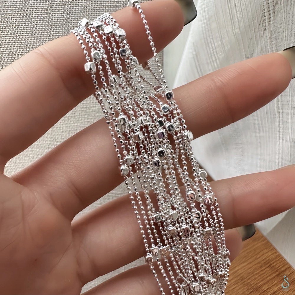 SUMMER 銀飾💫［925純銀］義大利進口 <星光點點>閃光銀珠鍊 純銀項鍊 純銀飾品-細節圖8