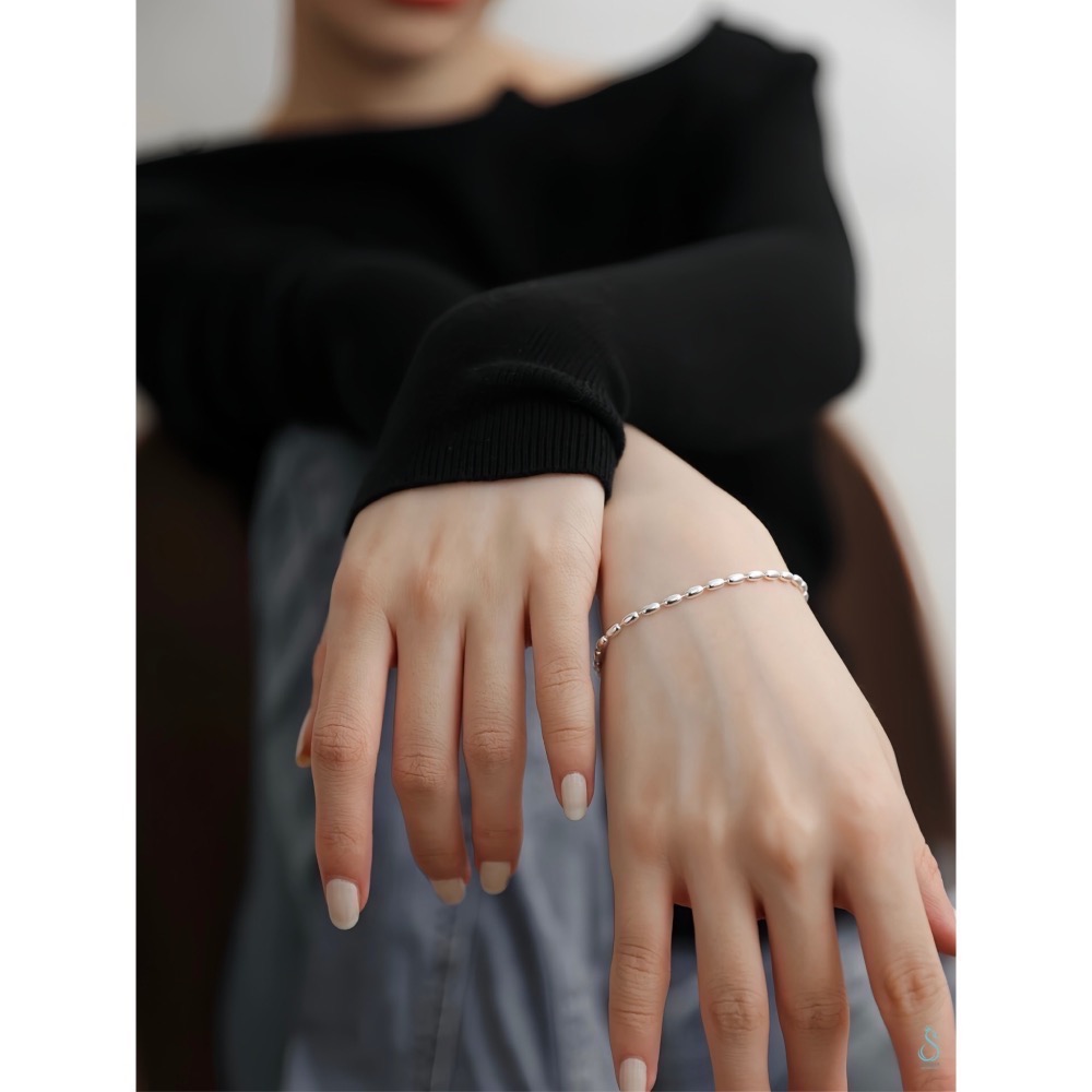 SUMMER 銀飾💫［925純銀］<流光細語> 豆豆手鏈 純銀手鍊 百搭手鏈 純銀飾品-細節圖8