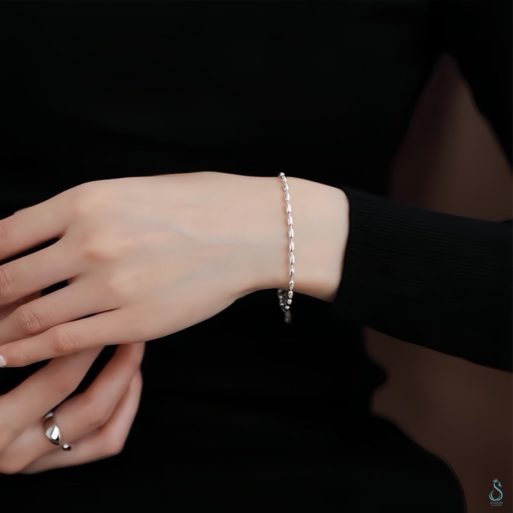 SUMMER 銀飾💫［925純銀］<流光細語> 豆豆手鏈 純銀手鍊 百搭手鏈 純銀飾品-細節圖7