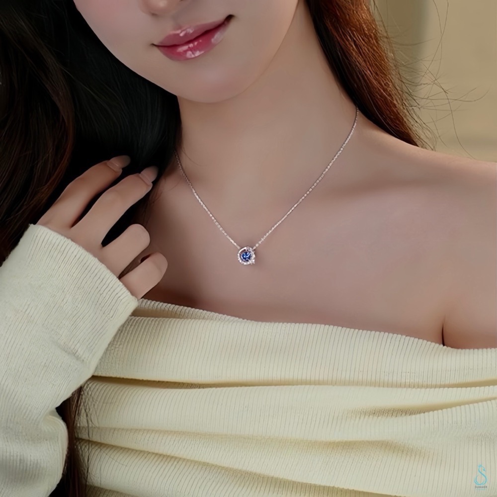 SUMMER 銀飾💫［925純銀］<璀璨藍星> 跳動的心 靈動項鏈 純銀項鍊 純銀飾品-細節圖2
