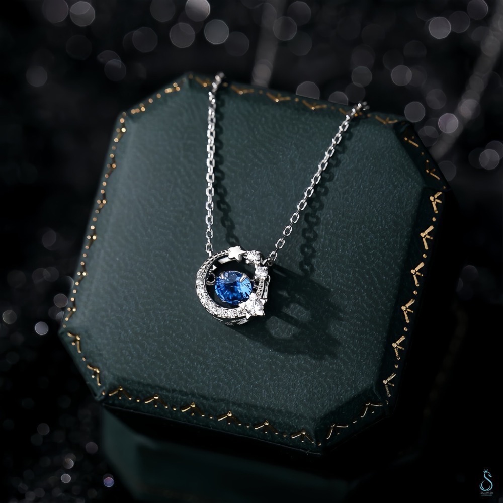 SUMMER 銀飾💫［925純銀］<璀璨藍星> 跳動的心 靈動項鏈 純銀項鍊 純銀飾品-細節圖4