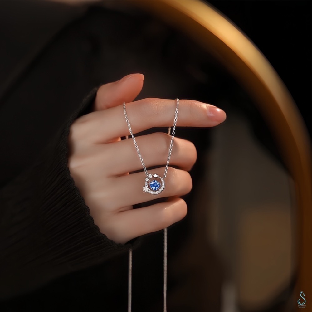 SUMMER 銀飾💫［925純銀］<璀璨藍星> 跳動的心 靈動項鏈 純銀項鍊 純銀飾品-細節圖5