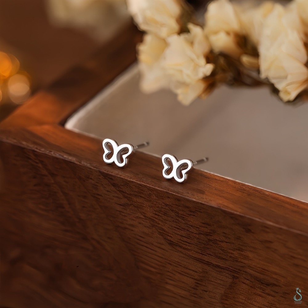 SUMMER 銀飾💫［925純銀］<韓系小蝶兒> 純銀耳環 蝴蝶結耳環 純銀飾品-細節圖3