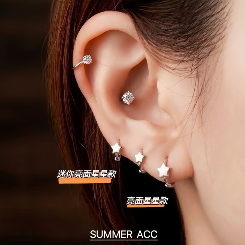 SUMMER 銀飾💫［999足銀］<小幸運星> 迷你貼耳耳環 純銀耳環 星星耳環 純銀飾品-細節圖7