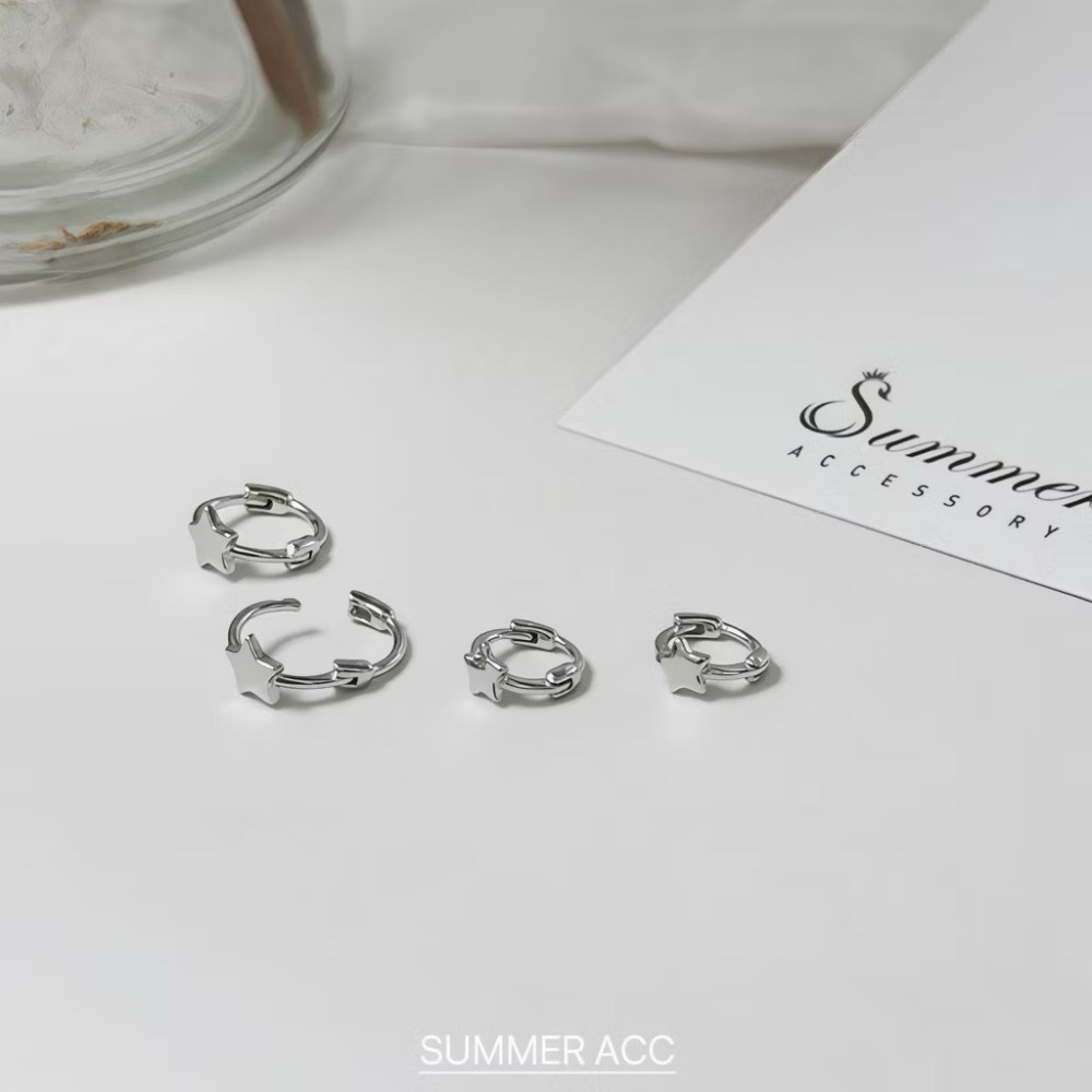 SUMMER 銀飾💫［S925純銀］<小幸運星> 迷你貼耳耳環 耳扣耳環 純銀耳環 星星耳環 純銀飾品-細節圖4