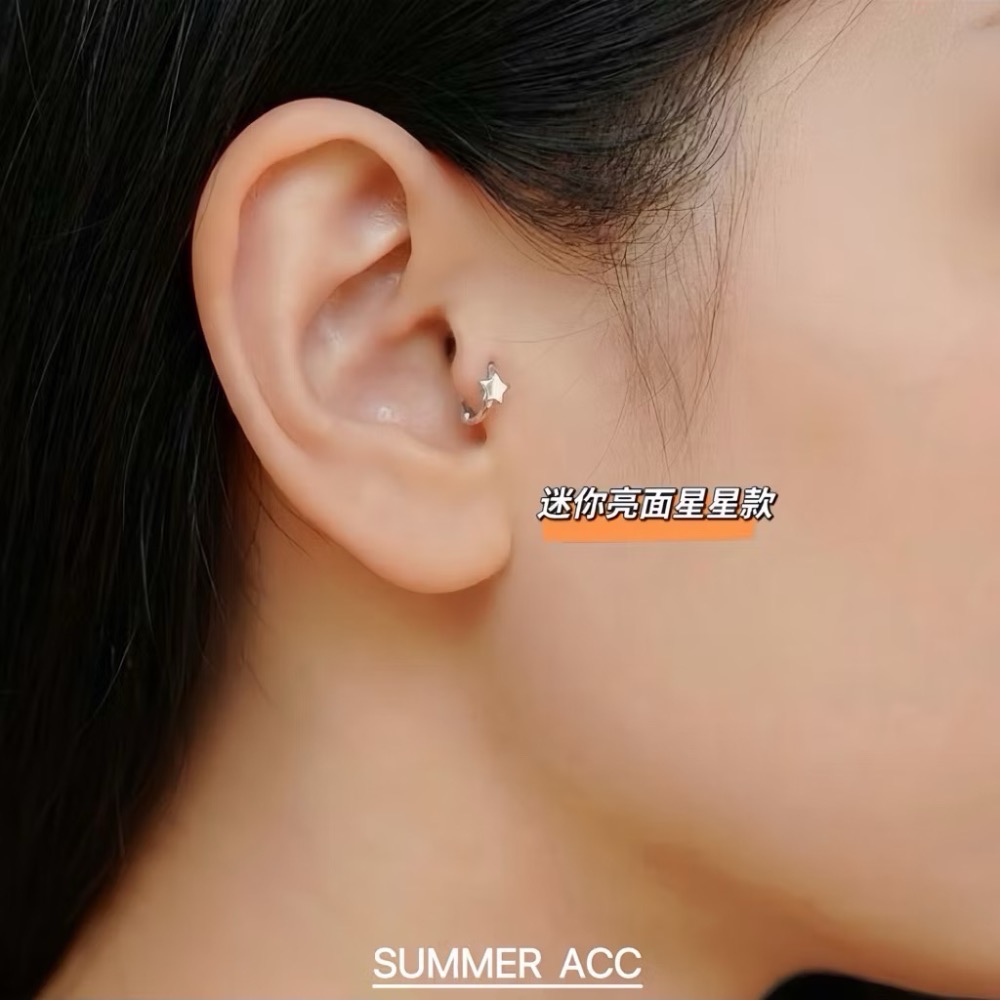 SUMMER 銀飾💫［S925純銀］<小幸運星> 迷你貼耳耳環 耳扣耳環 純銀耳環 星星耳環 純銀飾品-細節圖9