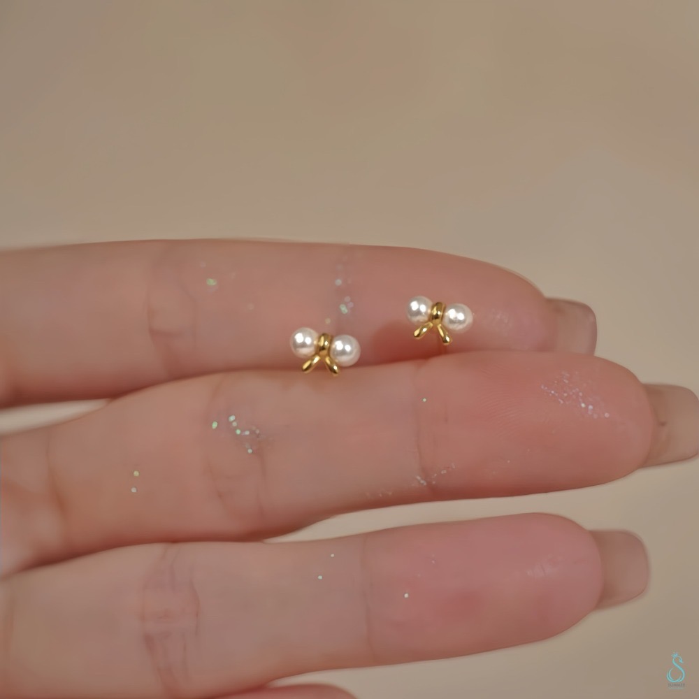 SUMMER韓 銀飾💫［925純銀］<悄悄心動>韓系蝴蝶結珍珠耳環 純銀耳環 純銀飾品-規格圖9