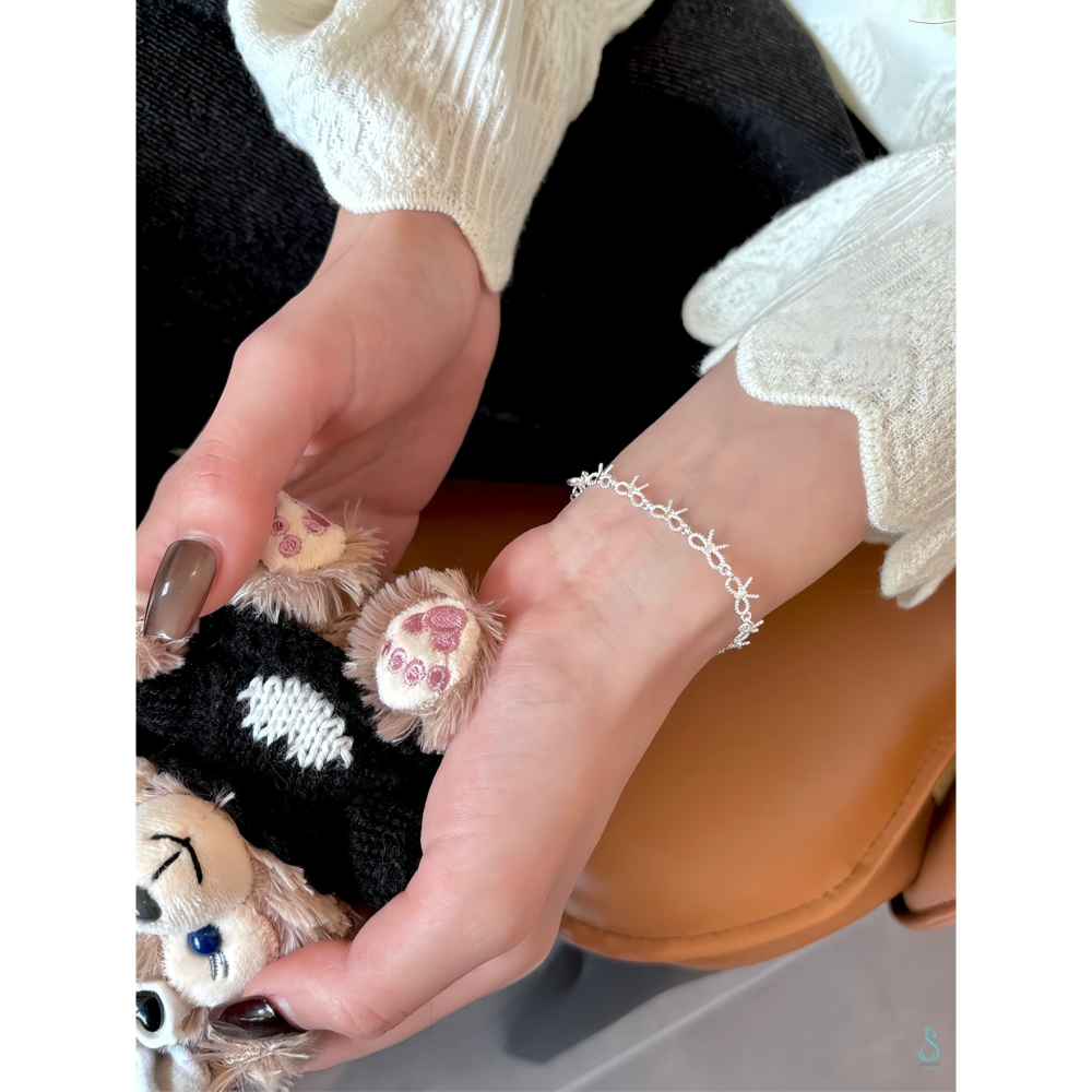 SUMMER韓 銀飾💫［925純銀］<小幸運>蝴蝶結手鏈 寓意「幸運與美好」純銀手鍊 純銀飾品-細節圖6