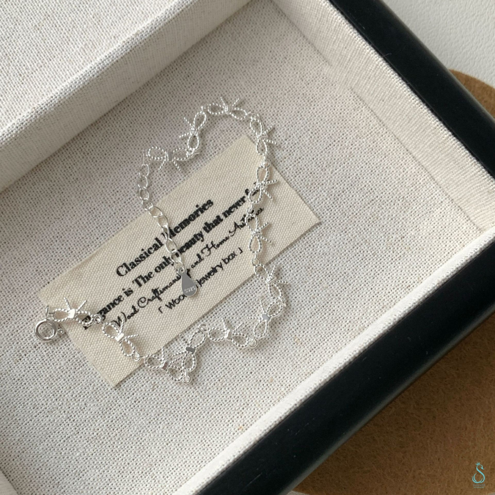 SUMMER韓 銀飾💫［925純銀］<小幸運>蝴蝶結手鏈 寓意「幸運與美好」純銀手鍊 純銀飾品-細節圖9
