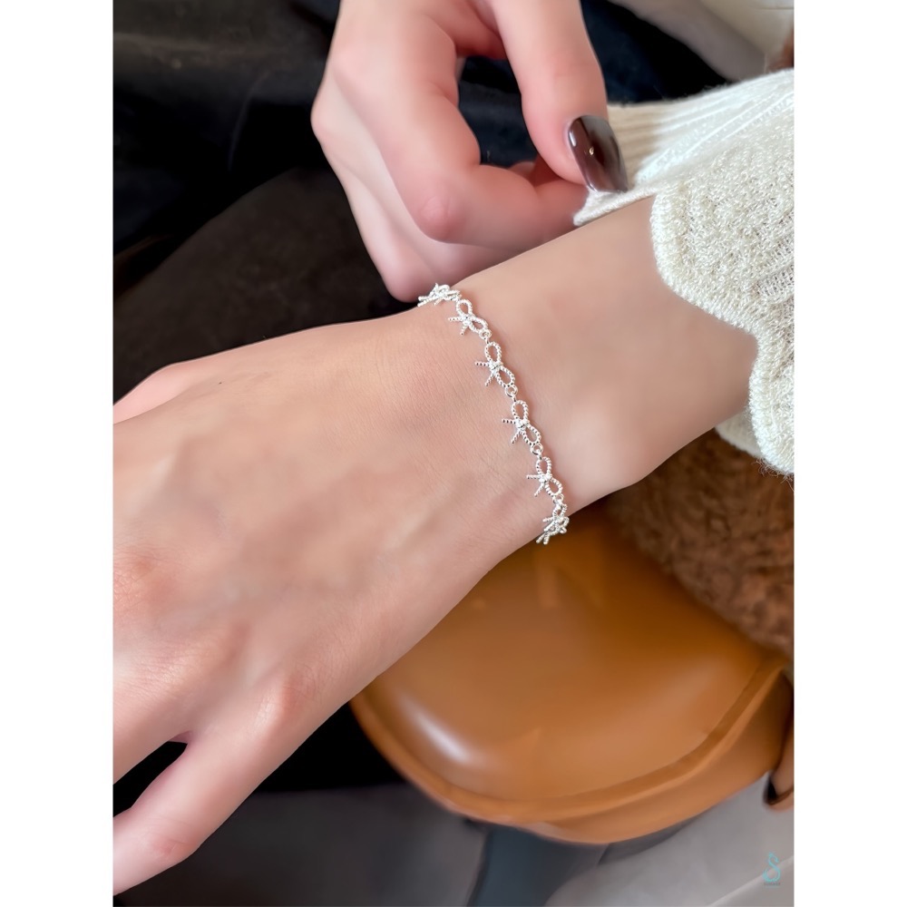 SUMMER韓 銀飾💫［925純銀］<小幸運>蝴蝶結手鏈 寓意「幸運與美好」純銀手鍊 純銀飾品-細節圖4