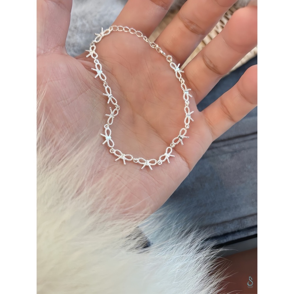SUMMER韓 銀飾💫［925純銀］<小幸運>蝴蝶結手鏈 寓意「幸運與美好」純銀手鍊 純銀飾品-細節圖7
