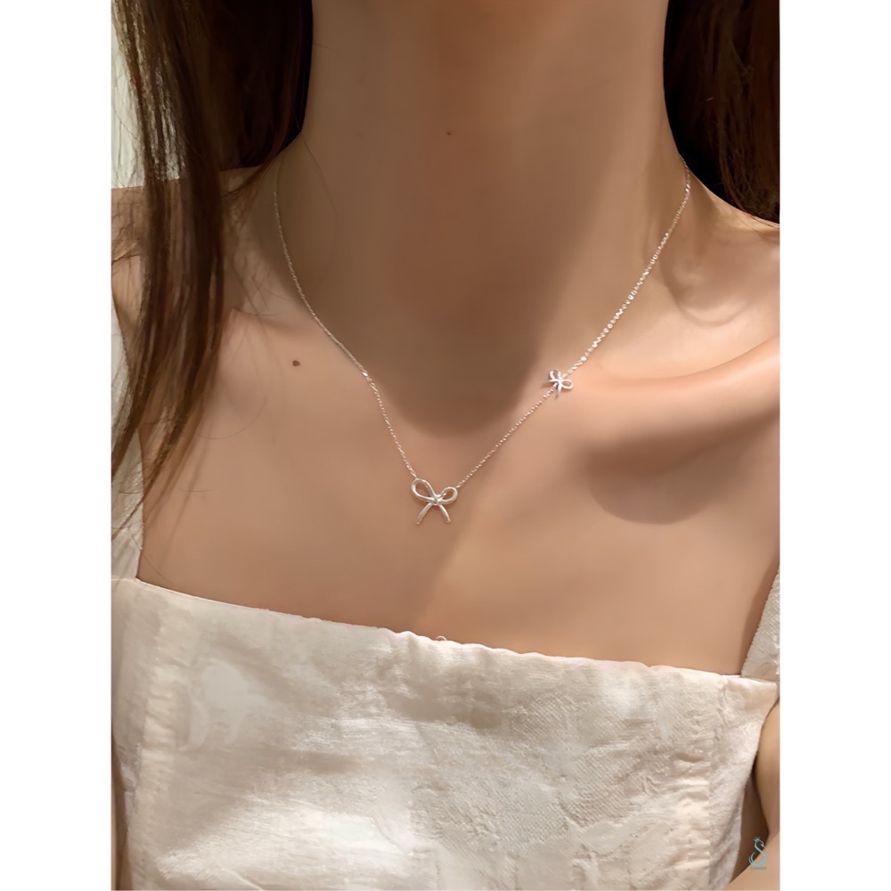 SUMMER韓 銀飾💫［925純銀］<柔光蝴蝶結>項鍊 雙蝴蝶結 正韓 鎖骨項鍊 純銀項鍊 純銀飾品-細節圖8